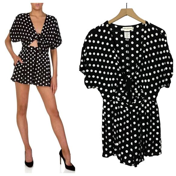 Mara Hoffman Pants - Mara Hoffman Swim Polka Dot Tie Front Romper - Black/White - Medium